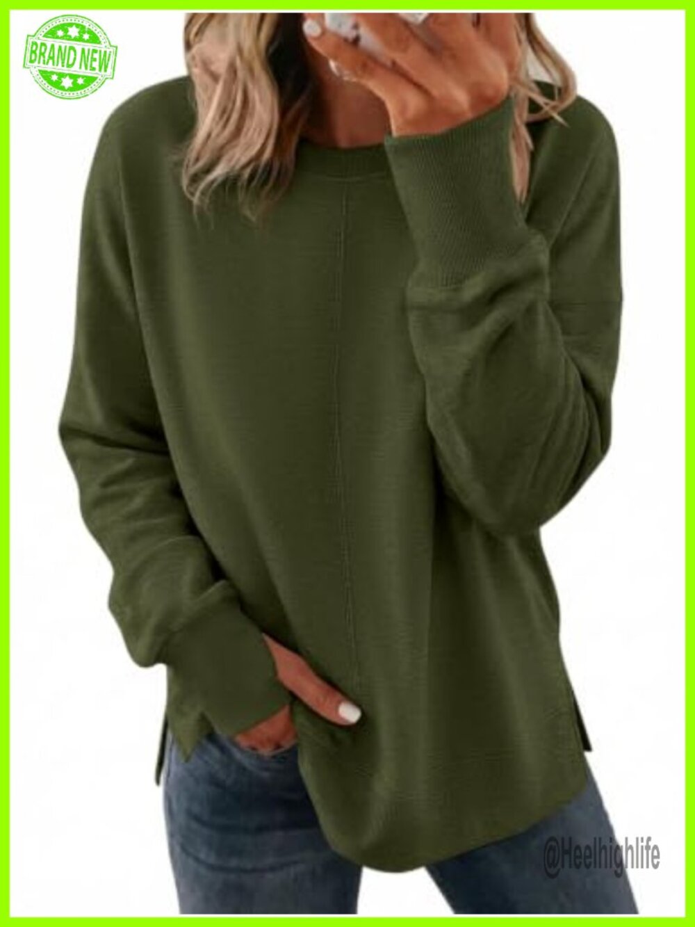 Oversized Crewneck Fleece Sweatshirt Thumb Hole Side Slit Pullover